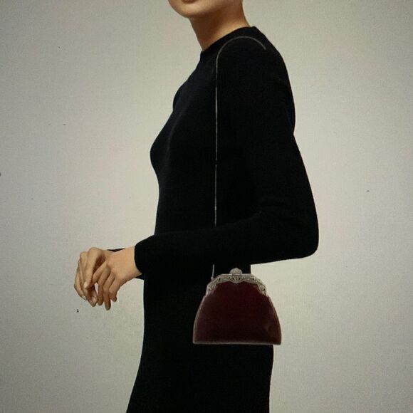 JUDITH LEIBER SUEDE EVENING BAG w/ COIN PURSE & STERLING COMB & MIRROR SET - Picture 2 of 11